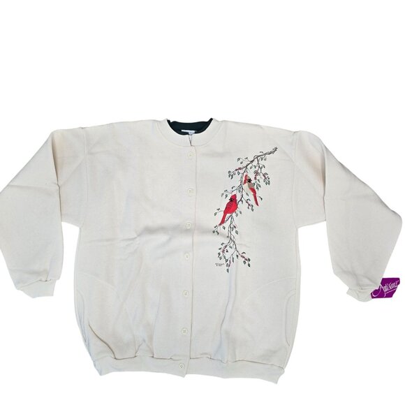 Artisans NWT L/XL Cardinal Embroidered Cream Button-Up Sweater made in the USA - Picture 2 of 8